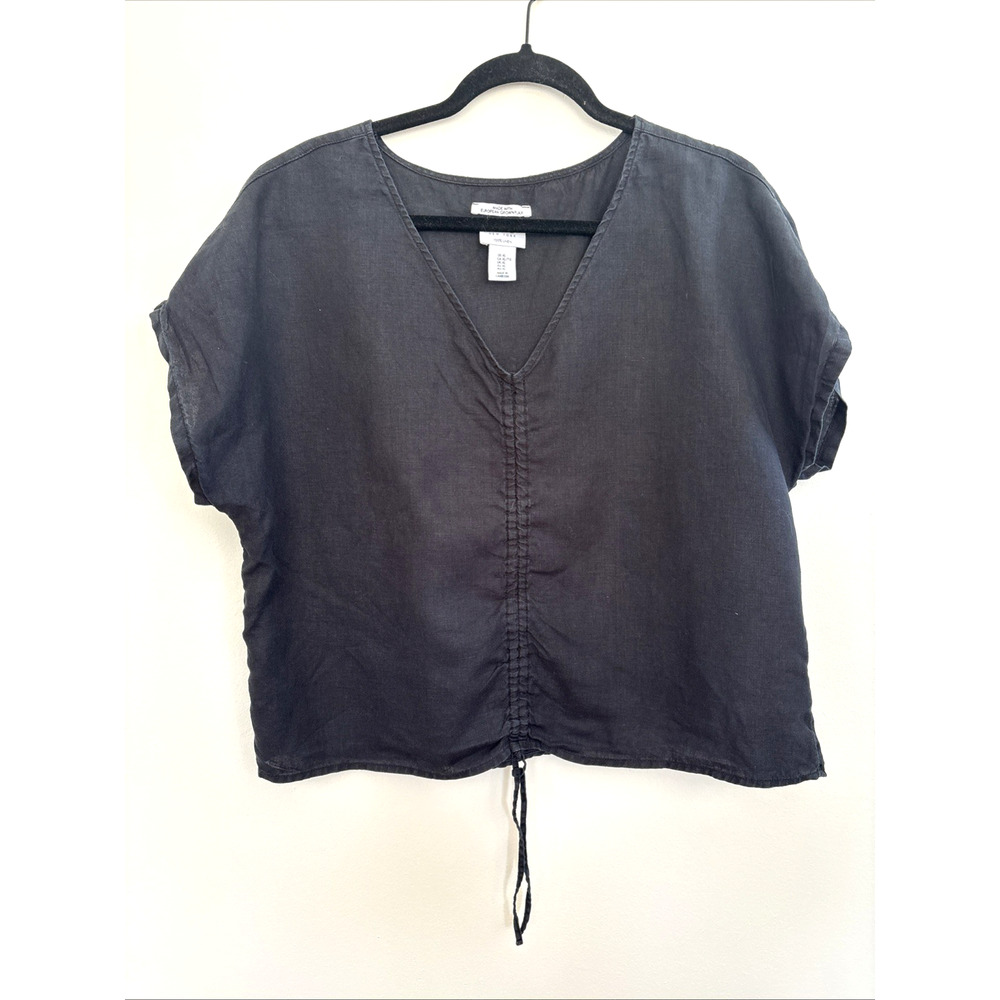 Nicole Miller Black V-Neck Drawstring Crop Top